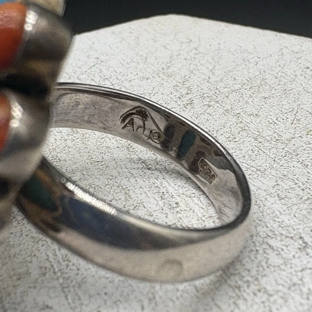 Anja Ring Women Size 8 Sterling Silver Orange Blue Turquoise Spiny Oyster Exc